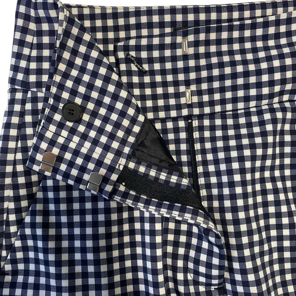 Zara Navy & White Gingham Check high waist ankle pants - 2 - Turkey